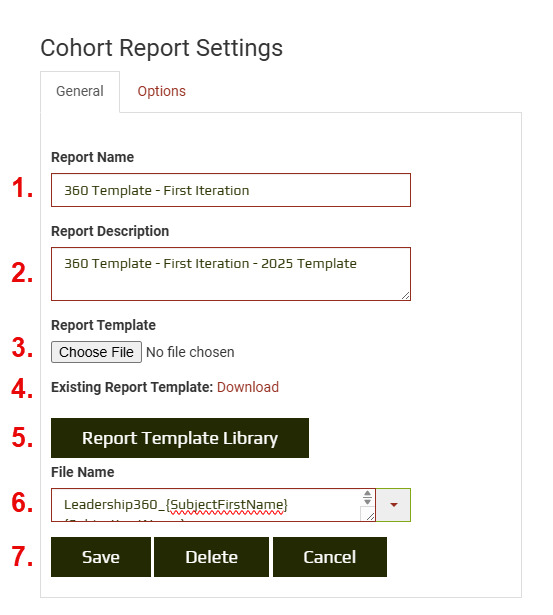 Cohort Report Settings General Tab