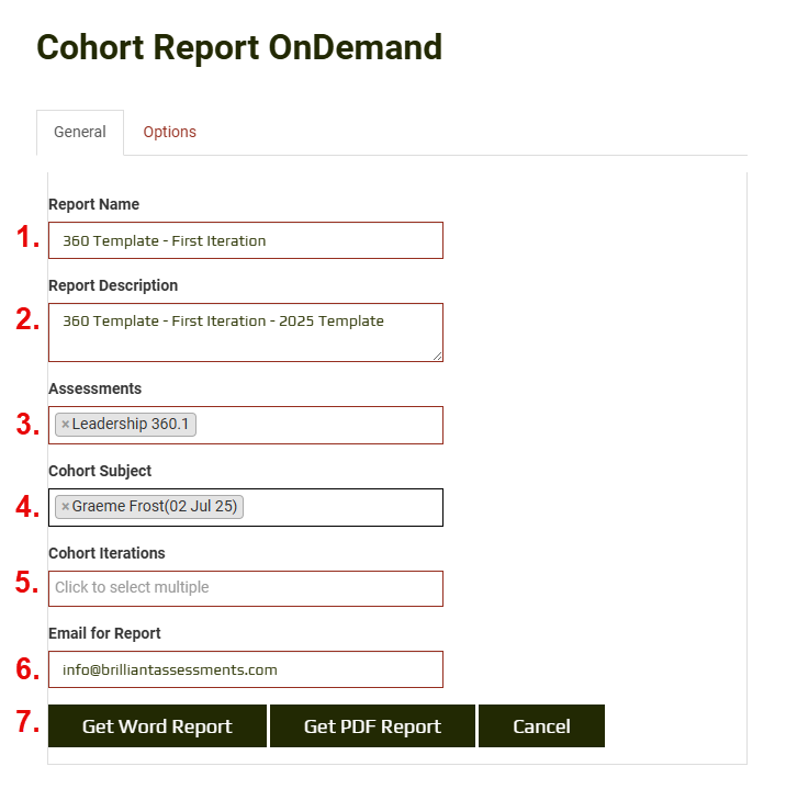 Cohort Reports Run OnDemand General Tab