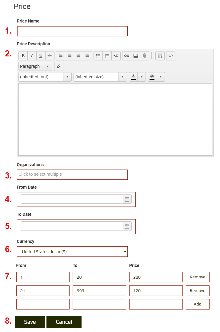 Allotment Pricing screen