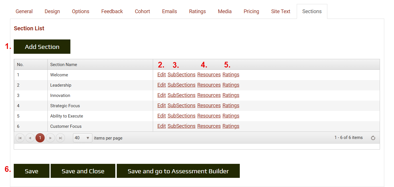 Sections Tab overview