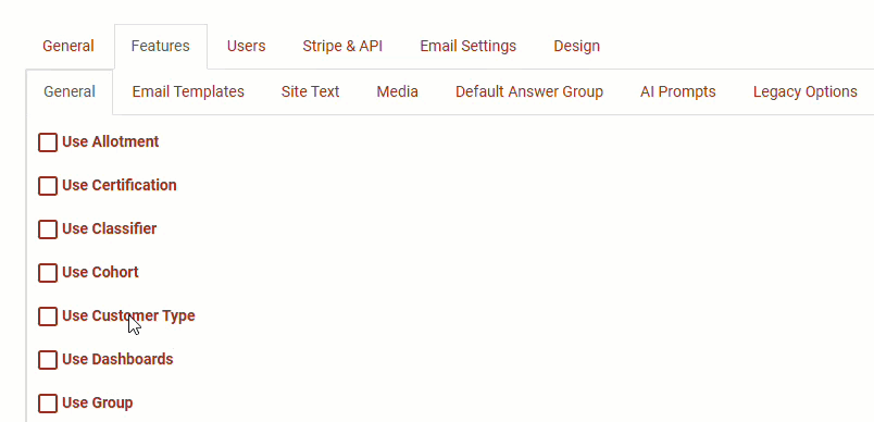 Customer Types settings
