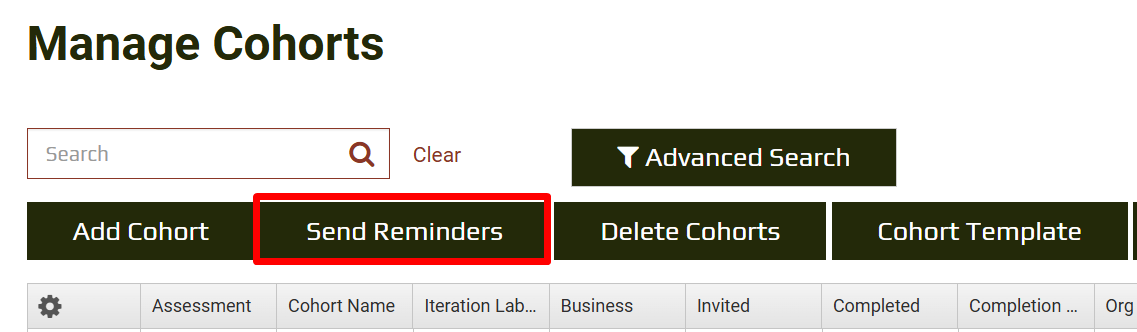 Hide Send Reminders - Cohort view