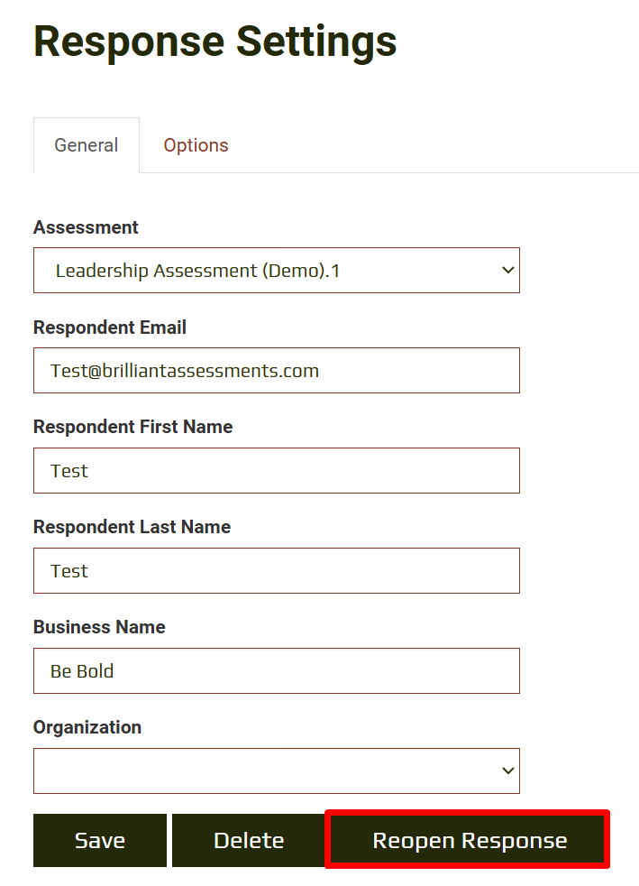 Hide Reopen Response - Response view