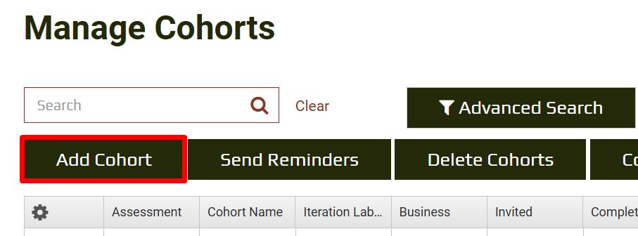 Hide Add Cohort - Cohort list