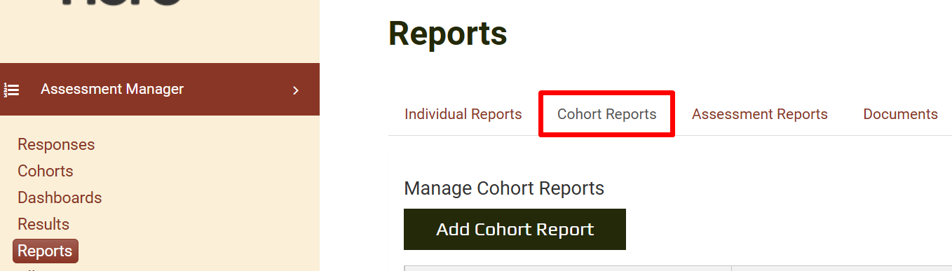 Hide Cohort Reports - Reports tabs