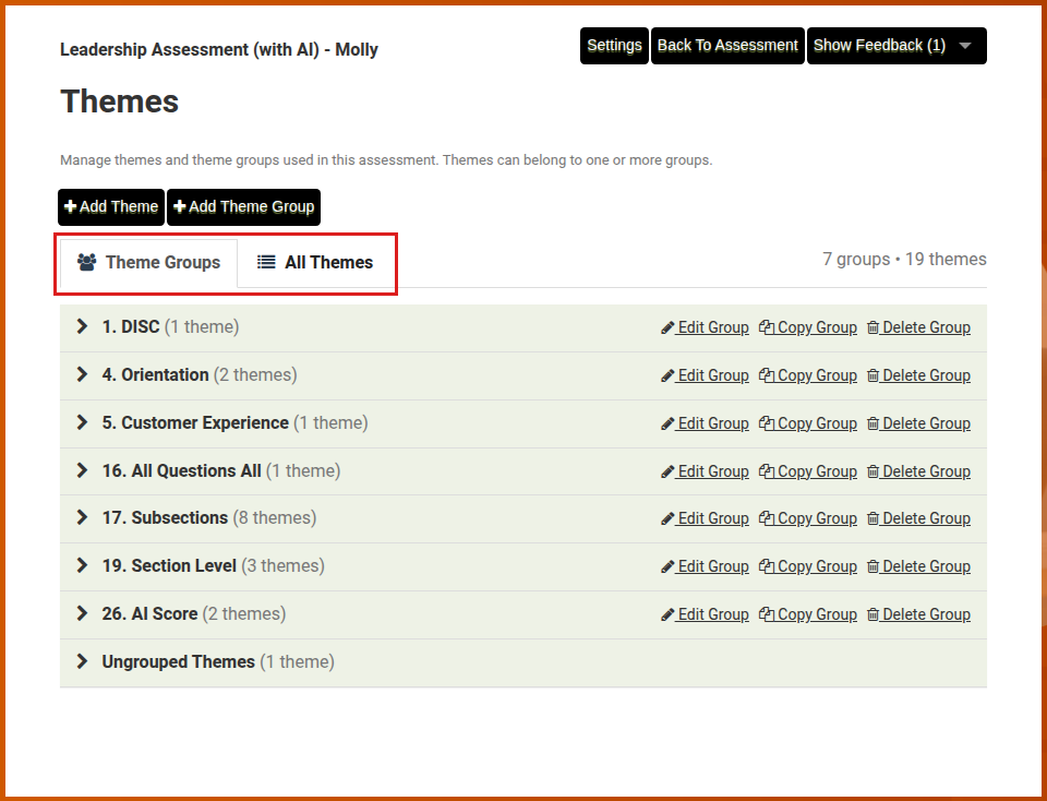 Themes page with Theme Groups and All Themes subtabs
