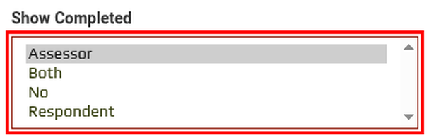 Show Completed dropdown on the General tab of Assessment Settings