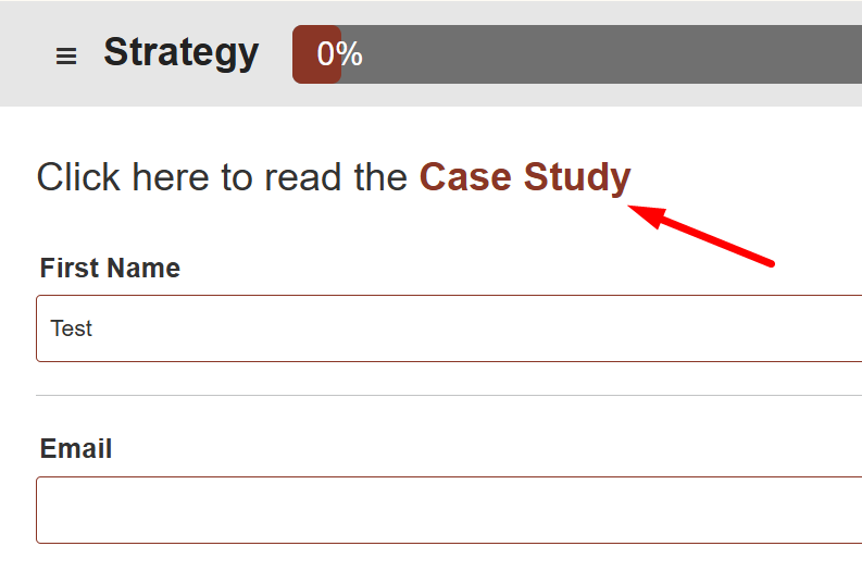 Respondent view of the assessment with the document shown as a clickable link above the questions