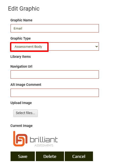 Edit Graphic screen with Graphic Type set to Assessment Body