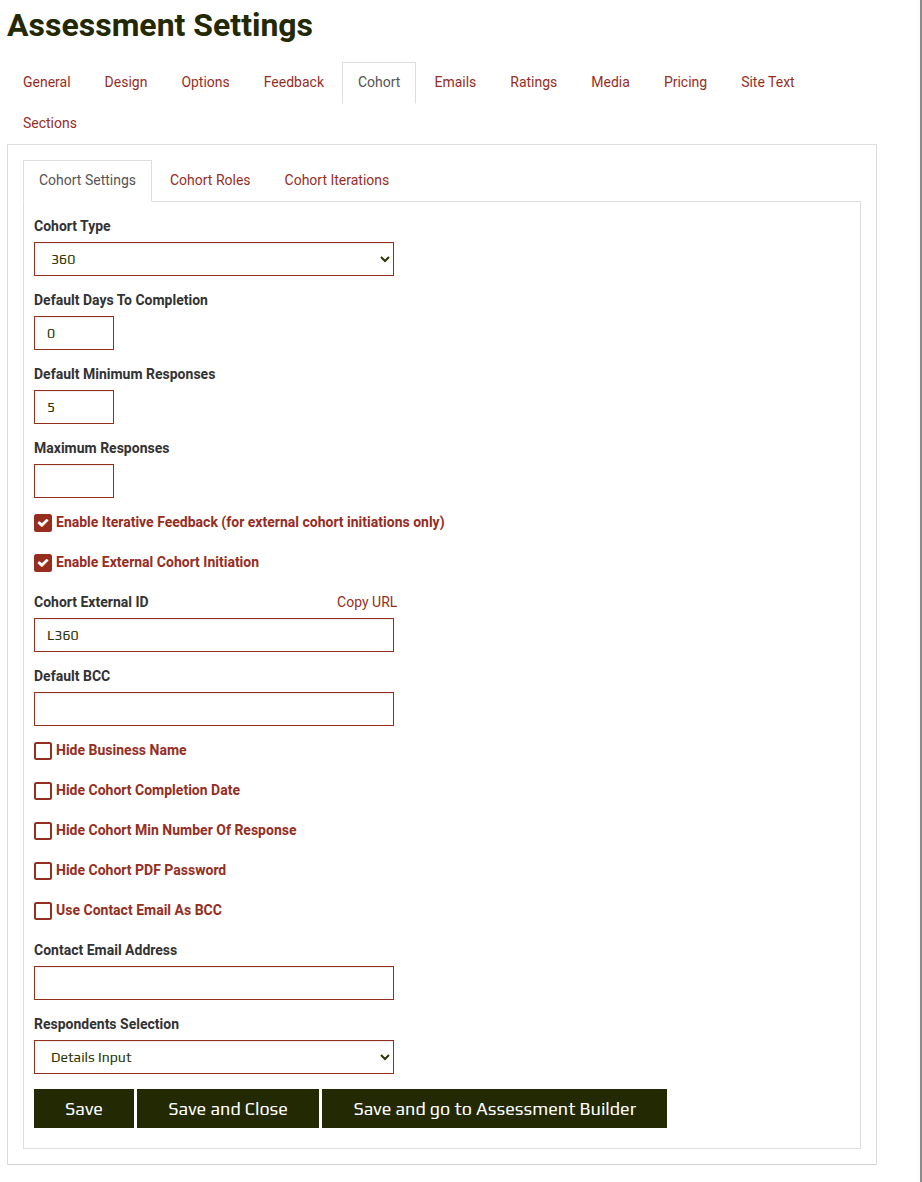 Cohort Settings tab