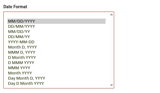 Date Format dropdown