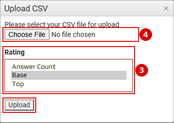 Upload CSV window with the Rating list