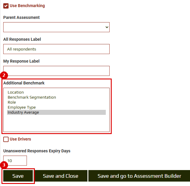 Additional Benchmark list on the General tab of Assessment Settings