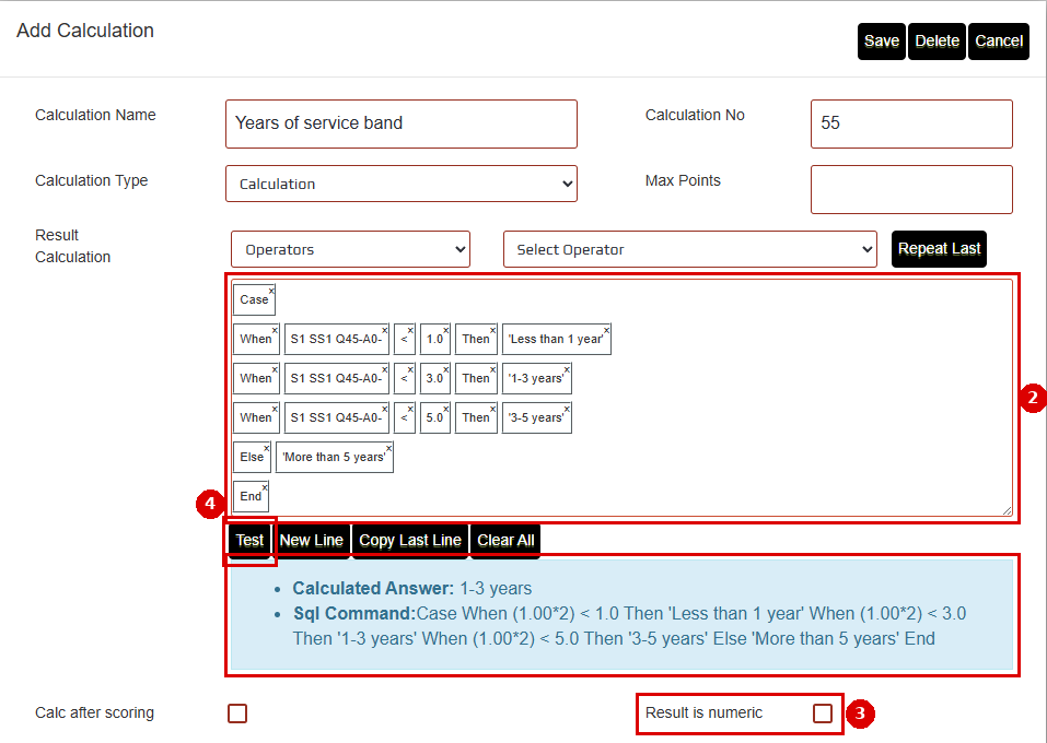 Calculation Case logic with the Test result