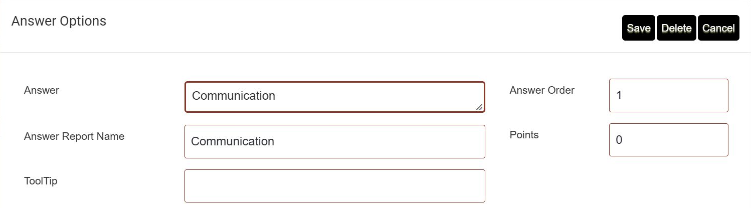 The ToolTip field in the Answer Options dialog